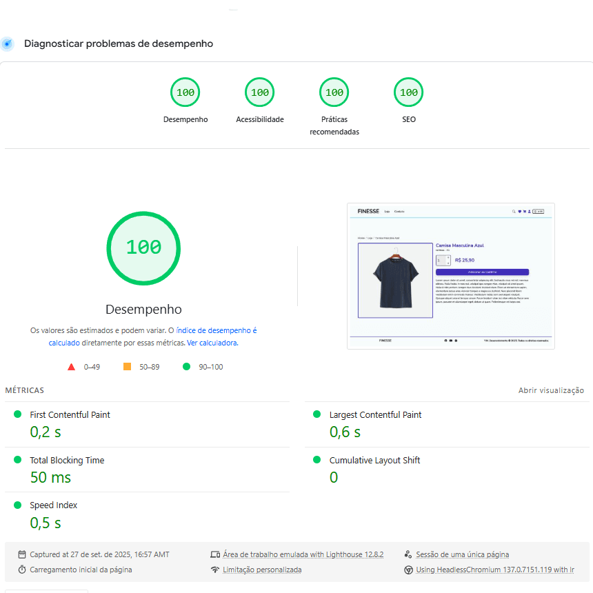 Product page performance screenshot